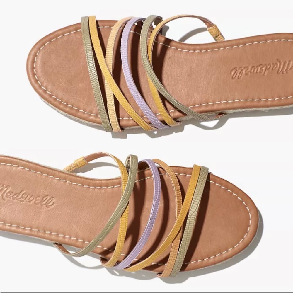 The Kathryn Espadrille Slide Sandal in Colorblock Snake Embossed Leather